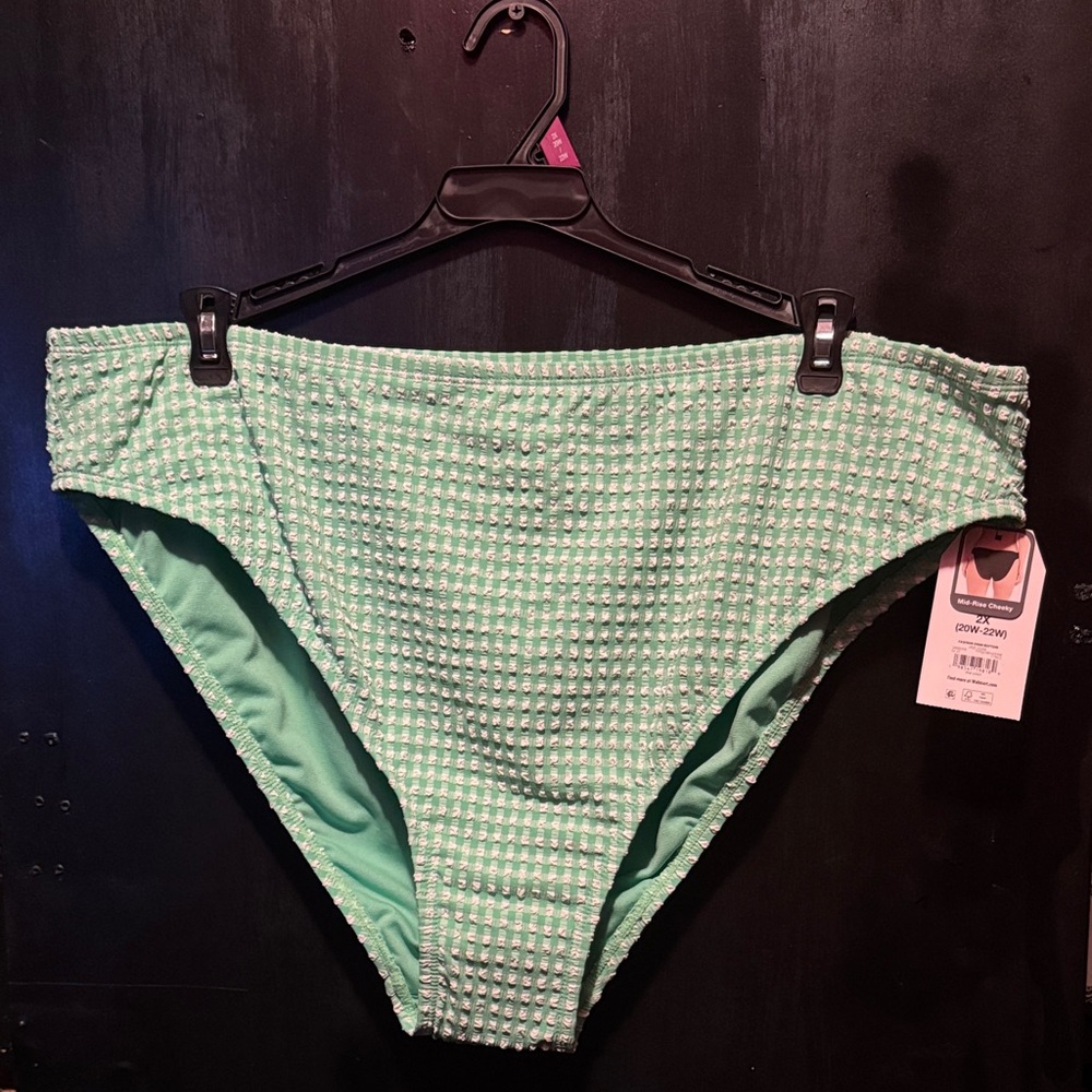 Womens Size 2XL Bikini Bottom Green Plaid Textured HighWaisted Bikini Boho Vibes